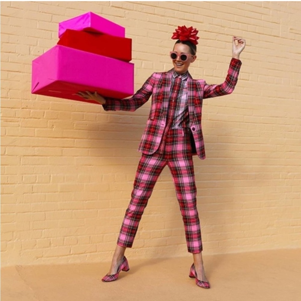 New! J.CREW Cameron Parke Tartan pink Plaid Pants Trousers Size 6 small - Picture 10 of 13